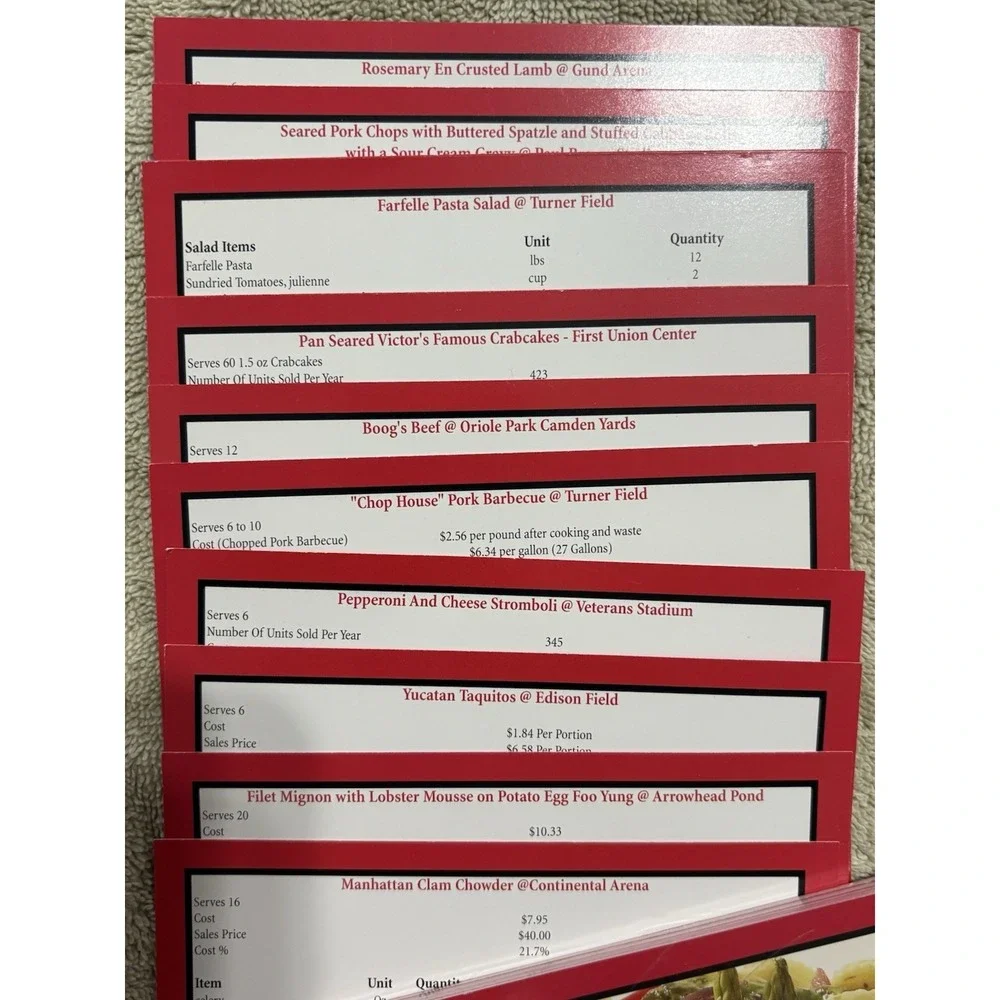 2000 MLB All-Star Baseball Recipe Cards, Stadium Menu Items, Aramark, Vintage